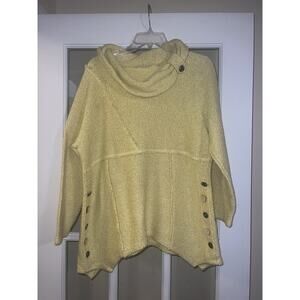 Soft Surroundings Womens Yellow Pullover Sweater Tunic PL L Petite Buttons